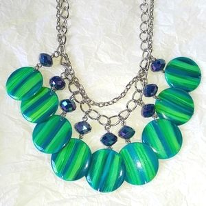 BRIGHT GREEN & BLUE STATEMENT NECKLACE